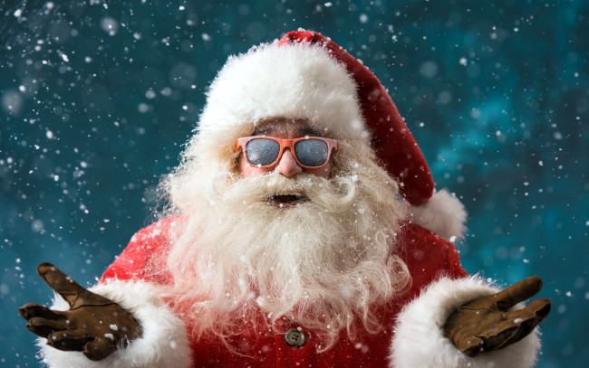 Обои картинки фото праздничные, дед мороз,  санта клаус, жест, санта, очки