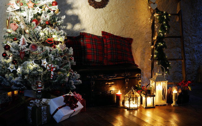 Обои картинки фото праздничные, Ёлки, фонари, подарки, елка