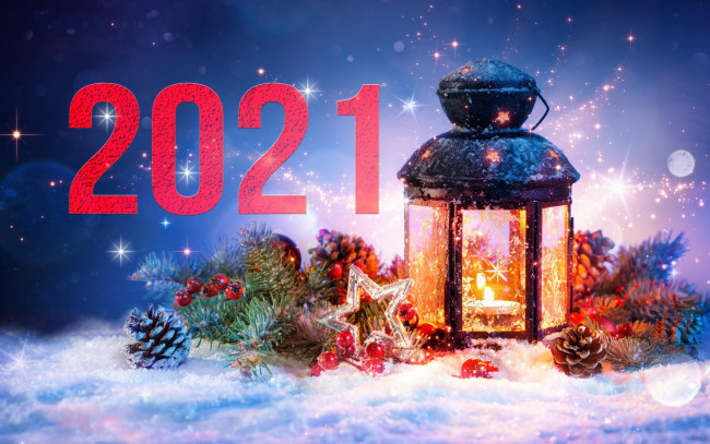 Обои картинки фото праздничные, - разное , новый год, фонарь, снег, украшения, шишки, год, ёлка