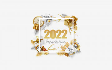 Картинка праздничные -+разное+ новый+год happy new year 2022 4k золото новогодняя рамка золотой фон открытка новый год золотые рождественские украшения