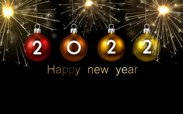 Картинка праздничные 3д+графика+ новый+год счастливого нового 2022 года 4k елочные шары фон с шарами бенгальские огни новый год ночь