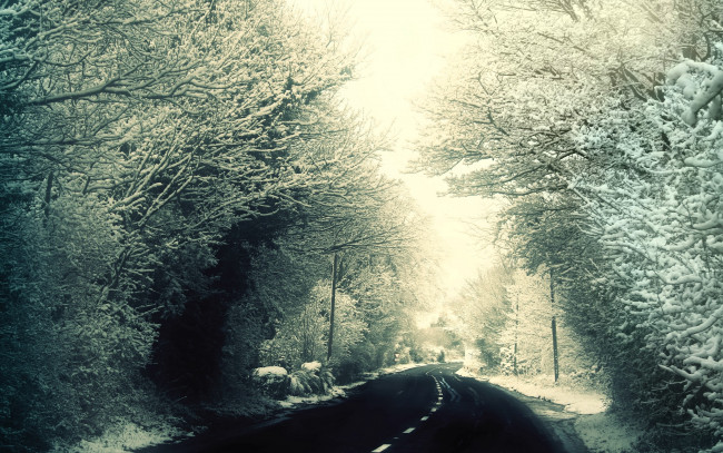 Обои картинки фото природа, дороги, деревья, снег, дорога