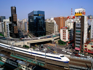 Картинка bullet train ginza district tokyo города токио Япония