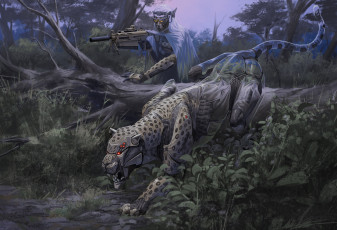 Картинка фэнтези роботы +киборги +механизмы дерево оружие