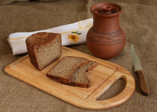 Картинка еда хлеб +выпечка доска нож крынка