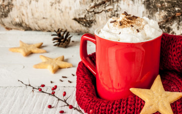 Картинка праздничные угощения печенье зима кружка сливки какао