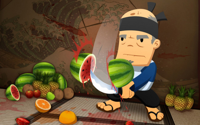 Обои картинки фото fruit ninja, видео игры, - fruit ninja, меч, овощи, ниндзя
