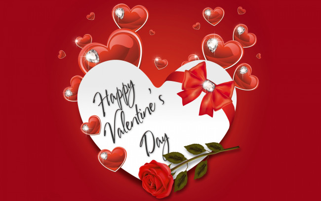 Обои картинки фото праздничные, день святого валентина,  сердечки,  любовь, сердце, бант, сердечки, бриллианты, rose, happy, valentine's, day, love, heart, romantic
