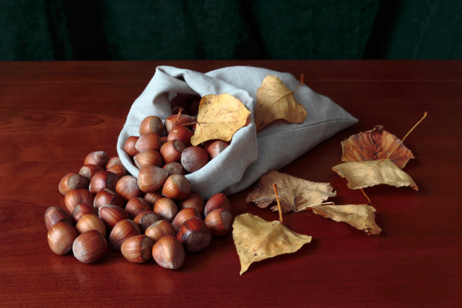 Обои картинки фото еда, орехи,  каштаны,  какао-бобы, урожай, осень, листья