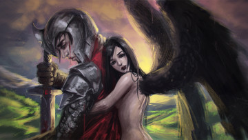 Картинка фэнтези ангелы девушка рыцарь ангел крылья