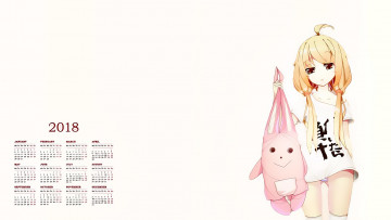 обоя календари, аниме, взгляд, девочка, игрушка, 2018