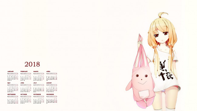 Обои картинки фото календари, аниме, взгляд, девочка, игрушка, 2018