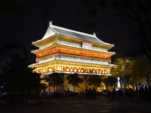 Картинка города -+буддийские+и+другие+храмы барабанная китай сиань освещение вечер - буддийские и другие храмы достопримечательности башня