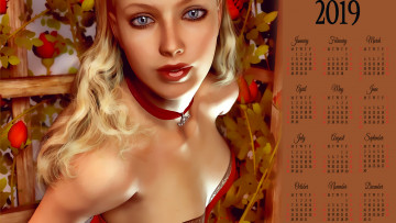 обоя календари, 3д-графика, девушка, лицо, взгляд