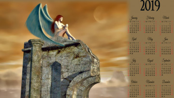 Картинка календари 3д-графика крылья девушка существо