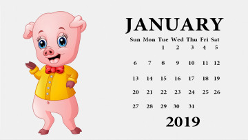 обоя календари, рисованные,  векторная графика, поросенок, свинья, одежда