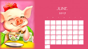 обоя календари, рисованные,  векторная графика, бант, свинья, блюдце, поросенок, кружка