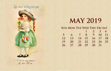 обоя календари, рисованные,  векторная графика, цветок, шляпа, девочка