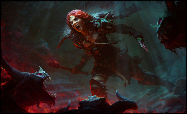 Обои картинки фото видео игры, diablo iii,  reaper of souls, barbarian, diablo, iv, woman, warrior, red, hair