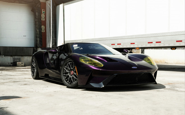 Обои картинки фото автомобили, ford, gt, purple, trailer, sportcar