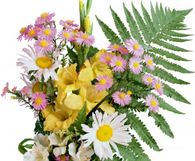 Картинка цветы букеты композиции альстромерия папоротник гладиолус