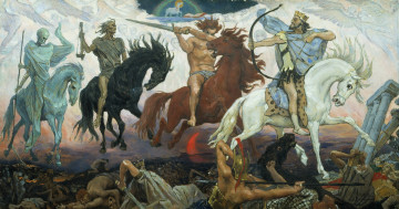 Картинка рисованные аполлинарий васнецов воины апокалипсиса всадники