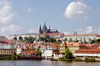 Картинка города прага Чехия панорама река здания крыши
