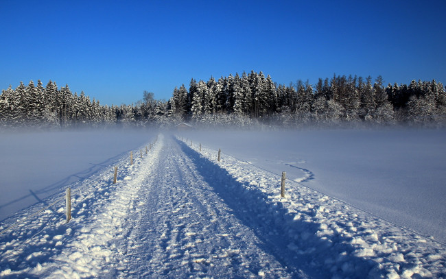 Обои картинки фото природа, зима, дорога, снег
