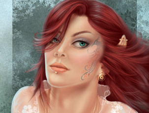Картинка фэнтези эльфы красные волосы эльфийка лицо взгляд