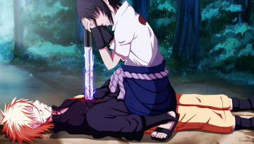 Картинка аниме naruto убийство кровь смерть катана меч наруто саске
