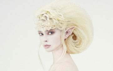 Картинка фэнтези фотоарт эльф лицо девушка причёска блондинка взгляд