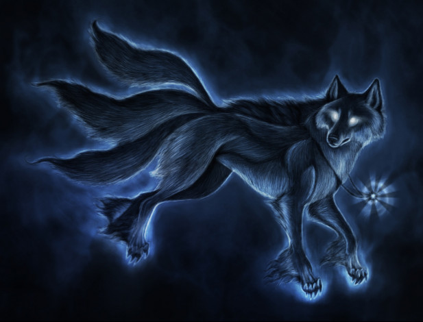 Обои картинки фото волк, рисованные, животные,  сказочные,  мифические, wolf, магия