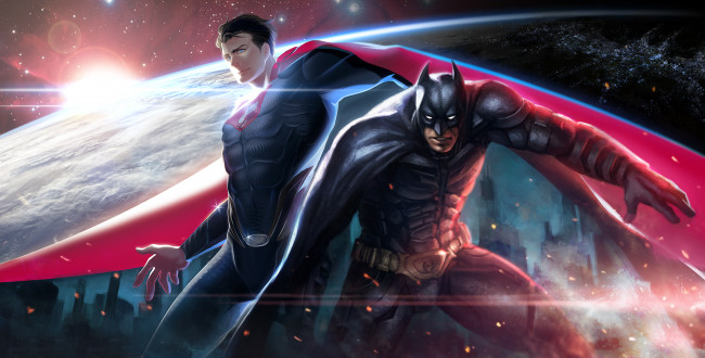 Обои картинки фото супермен и бэтмен, рисованные, комиксы, супермен, бэтмен, superman, batman