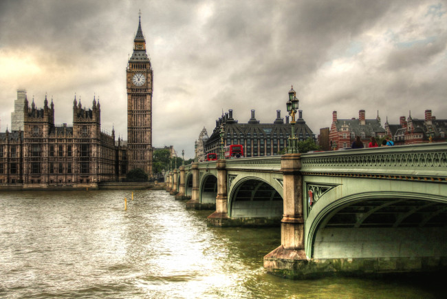 Обои картинки фото города, лондон , великобритания, мост, биг, бен