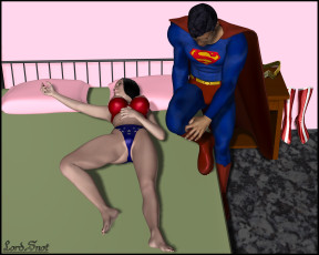 Картинка lordsnot 3д+графика фантазия+ fantasy девушка супермен кровать