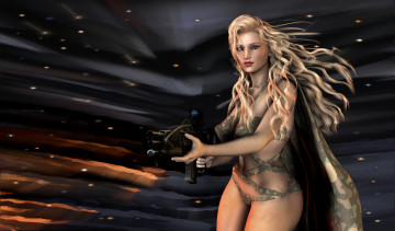 Картинка 3д+графика фантазия+ fantasy взгляд оружие фон девушка