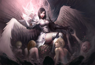 Картинка фэнтези ангелы латы крылья взгляд фон девушка