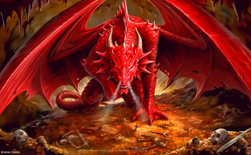 Картинка календари фэнтези золото дракон красный крылья скелет calendar 2020