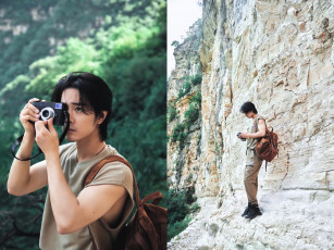 обоя мужчины, xiao zhan, актер, скалы, фотоаппарат