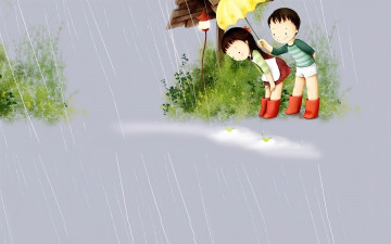 Картинка рисованное дети мальчик девочка зонт дождь