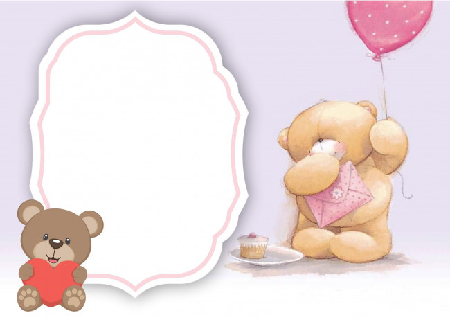 Обои картинки фото рисованное, мишки тэдди, мишка, шарик, торт, конверт, сердечко