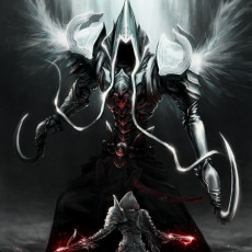 обоя видео игры, diablo iii,  reaper of souls, дьявол, серпы, крылья, воин, встреча