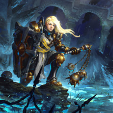 Картинка видео+игры diablo+iii +reaper+of+souls щит воин девушка руины доспехи оружие арт блондинка