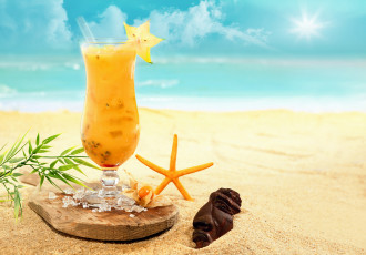 Картинка еда напитки +коктейль море песок доска маска ракушка коктейль трубочка
