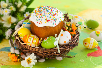 Картинка праздничные пасха яйца кулич