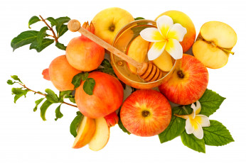 обоя еда, мёд,  варенье,  повидло,  джем, белый, фон, яблоки, дольки, яблок, баночка, мед, цветок