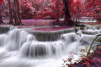 Картинка природа водопады осень розовый водопад деревья
