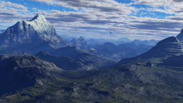 Картинка 3д+графика nature landscape+ природа горы облака самолет