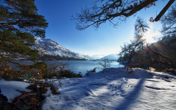 Картинка природа восходы закаты зима снег горы озеро