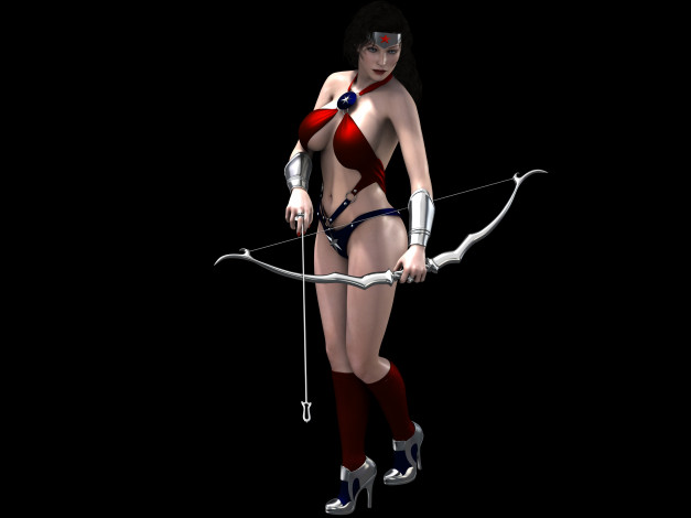 Обои картинки фото 3д графика, fantasy , фантазия, девушка, супермен, лук, стрела